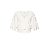 Fledermausshirt COPENHAGEN STUDIOS, Damen, Gr. 32/34, creme, Rippstrick, Obermaterial: 50% Viskose, 28% Polyester, 22% Nylon, unifarben, figurumspielend hüftlang, V-Ausschnitt, Fledermausärmel normale