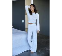 Langarmshirt COPENHAGEN STUDIOS, Damen, Gr. 44/46, creme, Rippstrick, Obermaterial: 50% Viskose, 28% Polyester, 22% Nylon, unifarben, ohne Ausschnitt, Trompetenärmel, Shirts, aus hochwertiger, feiner