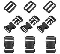 Coptiner 6PCS Seitenfreigabeschnallen Doppelverstellbare Heavy Duty Ersatzschnallen Clips Kein Nähen für Rucksack Reparatur Gepäck Befestigungsgurt Haustierkragen Schwarz
