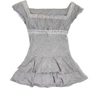 Coquette Rüschen-Oberteil für Damen, niedliches Sommer-Top mit Schößchen, Babydoll-Top, Teenager, Mädchen, Y2K, Grunge 2000er Jahre, Cottagecore-Kleidung, grau, M