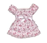 Coquette Rüschen-Top, Damen, niedlich, Sommer, Spitze, Schößchen, Babydoll-Top, Teenager, Mädchen, Y2K, Grunge 2000er Jahre, Cottagecore-Kleidung, rosa / rot, L