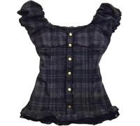 Coquette Rüschen-Top, Damen, niedlich, Sommer, Spitze, Schößchen, Babydoll-Top, Teenager, Mädchen, Y2K, Grunge 2000er Jahre, Cottagecore-Kleidung, Black Plaid, M