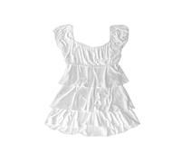 Coquette Rüschen-Tops Damen niedlich Sommer Spitze Schößchen Babydoll Top Teenager Mädchen Y2K Grunge 2000er Jahre Cottagecore Kleidung, weiß, M