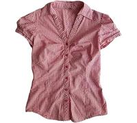 Coquette Rüschen-Tops, Damen, niedlich, Sommer, Spitze, Schößchen, Babydoll-Top, Teenager, Mädchen, Y2K, Grunge 2000er Jahre, Cottagecore-Kleidung, pinkes Karomuster, M