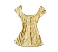 Coquette Rüschen-Tops Damen Niedliche Sommer Spitze Peplum Babydoll Top Teenager Mädchen Y2K Grunge 2000er Jahre Cottagecore Kleidung, gelb, S