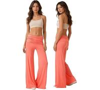 Coral Fold Over Pants,Wide Leg Pants Women Weites Bein Elegant Bundfaltenhose Leichte Locker Loose Wohlfühlhose Bequeme Große Größen Luftig Slacks Pants Sommer Flatterhose Kleidung Safran S
