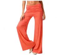 Coral Fold Over Yoga Pants Damen Weite Lounge Hose Mit Raffung Korallfarbene Faltenhose Loose Fit Uni Corals Pants Coral Fold Over Yogahose Weite Palazzo Hose Mit Hohem Umschlagbund (Orange-1, L)