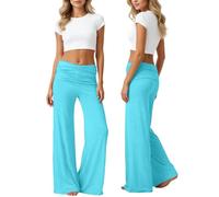 Coral Fold Over Yoga Pants Damen Weite Lounge Hose Mit Raffung Loose Fit Corals Pants Coral Fold-Over Yogahose Korallfarbene Faltenhose Weite Palazzo Hose Mit Hohem Umschlagbund
