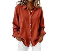 Cord Bluse Damen Einfarbig Casual Blusen Bequeme Modern Shirts Lose Schlicht Hemdbluse Revers Langarm Oberteil Button Down Langarmshirt Frauen Vintage Damenblusen Outdoor Freizeithemd