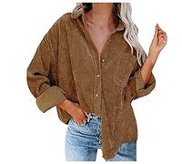 Cord Hemd Damen - Cordhemd Damen Vintage Hemd Cordjacke Winter Frühling Herbst Top Langarmshirt Elegant Hemdbluse mit Knöpfen V-Ausschnitt Casual Arbeit Corduroy Bluse Jacke mit Brusttasche
