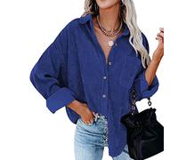 Cord Hemd Damen Oversize Hemd Übergröße Damen Langarm Elegant Oversized Cord-Hemd Damen Hemd Women Vintage Hemd Bluse Frauen Frühling Casual Lässiges Blusen Hemd Kord Locker Lässig Damen Blau XL