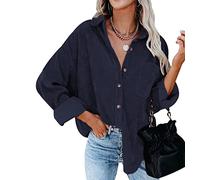 Cord Hemd Damen Oversize Hemd Übergröße Damen Langarm Elegant Oversized Cord-Hemd Damen Hemd Women Vintage Hemd Bluse Frauen Frühling Casual Lässiges Blusen Hemd Kord Locker Lässig Damen Marine 3XL