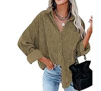 Cord Hemd Damen Oversize Hemd Übergröße Damen Langarm Elegant Oversized Cord-Hemd Damen Hemd Women Vintage Hemd Bluse Frauen Frühling Casual Lässiges Blusen Hemd Kord Locker Lässig Damen Kaffee S