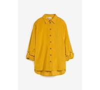 Langarmbluse BONPRIX "Cord-Hemd mit Seitenschlitz", Damen, Gr. 46, gelb (ockergold), Obermaterial: 98% Baumwolle, 2% Elasthan, loose fit, Blusen, Cord-Hemd mit Seitenschlitz (29759920-46) ockergold