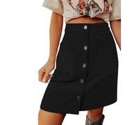 Cord-Midiröcke Für Damen, Hoch Taillierte Bleistiftröcke Mit Taschen, Lässige A-Linien-Knopfleiste, Cord-Halbunterrock, Knielang, Kurz, Übergröße, Schwarz, XXL