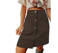 Cord-Midiröcke Für Damen, Hoch Taillierte Bleistiftröcke Mit Taschen, Lässige A-Linien-Knopfleiste, Cord-Halbunterrock, Knielang, Kurz, Übergröße, Braun, L