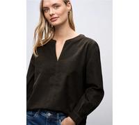 Street One Langarmbluse Cordbluse 100% Baumwolle V-Ausschnitt unifarben schwarzest braun Gr. 34