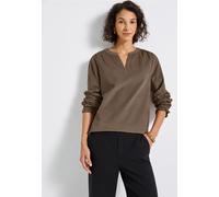 Langarmbluse STREET ONE, Damen, Gr. 38, braun (bark braun), Web, 100% Baumwolle, unifarben, normal normal, Rundhals, elastischer Bund, Blusen, aus reiner Baumwolle (21688604-38) bark braun