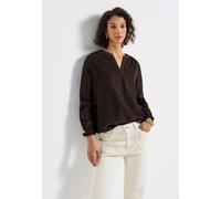 Langarmbluse STREET ONE, Damen, Gr. 44, braun (deep roast braun), Web, 100% Baumwolle, unifarben, normal normal, Rundhals, elastischer Bund, Blusen, aus reiner Baumwolle (23281417-44) deep roast braun