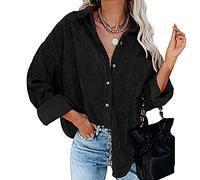 Cordhemd Damen Hemdjacke - Klassische Mode Fledermausflügel Langarm Einreihig Cord Hemd Jacke Cardigan T Shirt Große Größen mit Tasche Locker Lässig Langarmshirts für Frauen Oberteile Tunika Bluse
