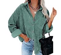 Cordhemd Damen Hemdjacke - Klassische Mode Fledermausflügel Langarm Einreihig Cord Hemd Jacke Cardigan T Shirt Große Größen mit Tasche Locker Lässig Langarmshirts für Frauen Oberteile Tunika Bluse