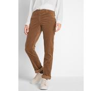 Cordhose BONPRIX "Stretch-Cordhose, Straight", Damen, Gr. 48, N-Gr, braun (cognac braun), Cord, Obermaterial: 98% Baumwolle, 2% Elasthan, unifarben, slim fit lang, Hosen Cordhose, aus Stretch-Material