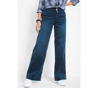 Cordhose BONPRIX "Stretch-Cordhose, Wide", Damen, Gr. 50, N-Gr, blau (dunkelblau used), Cord, Obermaterial: 98% Baumwolle, 2% Elasthan, unifarben, loose fit lang, Hosen Cordhose, aus Baumwolle und Ela