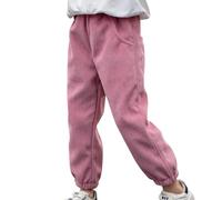 Cordhose für Kinder, Jungen, Winter, warme Sweathose, elastische Taille, Jogger, leger, aktive Spielkleidung, Sweathose, einfarbig, leger, Trainingshose, athletisch, Baggy-Hose mit Taschen, rose, 7-8