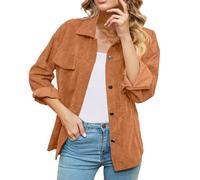 cordjacke damen gefüttert, Cordhemd Damen Herbst mit Tasche Button Down Sweatjacke Leichte Langarm Herbstjacke Übergangsjacke Dünne Casual Cordjacke Sommerjacke Oversize Cord Jacke, Orange, S