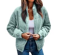 Cordjacke Damen Kurz Warm Kuschelige Winterjacke Übergangsjacke Gefüttert Langarm Reißverschluss Kurzmantel Wintermantel Übergangsmantel mit Taschen Hellblau L