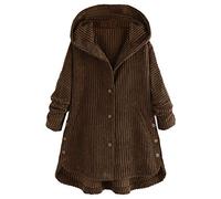 Cordjacke Damen Vintage Winter Jacke Mantel mit Kapuze,Kanpola Lose BeiläUfige Wintermantel Modische Knopf Windbreaker