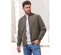 Cordjacke H.I.S "- Blouson mit Reißverschluss", Damen, Gr. M (48/50), khaki, Cord, Obermaterial: 100% Polyester, unifarben, regular fit normal, Rundhals, Rippbündchen, Jacken, Pilotenjacke / Übergangs