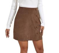 Cordrock Damen Elegant Winter Einfarbig Mini Skirt Wickelrock Reißverschluss Kurzer Rock Bleistiftrock Winterrock Minirock