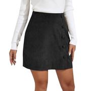 Cordrock Damen Elegant Winter Einfarbig Mini Skirt Wickelrock Reißverschluss Kurzer Rock Bleistiftrock Winterrock Minirock Schwarz XL