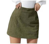 Cordrock Damen für Winter Minirock A Linie Kurz Hohe Taille Cordrock Winterrock Retro Figurbetont Winter Damenkurzer Rock Frauen Elegant Freizeitrock Kord Büro Rock Wickel Herbstrock (Green, XXL)