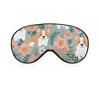 Corgi Schlafmaske mit Blumenmuster, Frühlingsgarten, für Damen und Herren, Seitenschläfer-Augenabdeckung mit verstellbarem Riemen, weich, atmungsaktiv, Verdunkelungsmaske, rutschfest, tiefer Schlaf