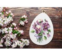 Coricamo Stickset Kreuzstich Komplettset für Erwachsene | Zählmuster Stickerei Set mit Aida-Stoff 14ct, Stickgarn, Nadel & Muster | DIY Handarbeit Anfänger & Fortgeschrittene | Ei mit Stiefmütterchen