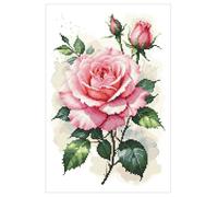 Coricamo Stickset Kreuzstich Komplettset für Erwachsene | Zählmuster Stickerei Set mit Aida-Stoff 14ct, Stickgarn, Nadel & Muster | DIY Handarbeit Anfänger & Fortgeschrittene | Rosa Rose