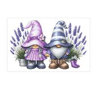 Coricamo Stickset Kreuzstich Komplettset für Erwachsene | Zählmuster Stickerei Set mit Aida-Stoff 14ct, Stickgarn, Nadel & Muster | DIY Handarbeit Anfänger & Fortgeschrittene | Lavendelzwerge