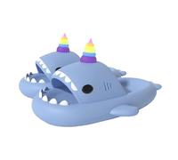 corimori Hai Einhorn Hausschuhe, Badeschlappen mit Regenbogenhorn, in Blau, Rosa oder Schwarz (Blau, EU Schuhgrößensystem, Erwachsene, Damen, Numerisch (von/bis), M, 42, 43)