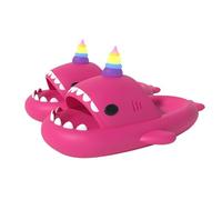 corimori Hai Einhorn Hausschuhe, Badeschlappen mit Regenbogenhorn, in Blau, Rosa oder Schwarz (Pink, EU Schuhgrößensystem, Erwachsene, Damen, Numerisch (von/bis), M, 40, 41)