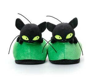 corimori Miraculous Ladybug Plüsch-Hausschuhe Kwami Plagg für Mädchen, Jungen, Erwachsene | Schwarz, EU Einheitsgr. 34-44 | Pantoffeln Schuhe