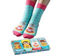 corimori Witzige, lässige Anime Baumwolle Socken 4er Set in plastikfreier Geschenk-Verpackung, Hamster, Otter, Igel, Maus, 36-42