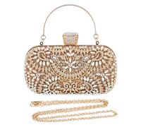 CORIOS Abendtasche Damen Diamant Clutch Bag Kette Shiny Strass Handtasche Klein Tasche Schultertasche Elegante Umhängetasche für Hochzeit Abschlussball Bankett-Party Gold