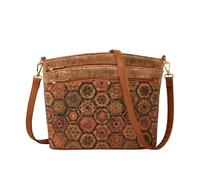 CORIOS Bohemian Stil Umhängetaschen Damen Schultertaschen mit Ethnischem Muster Messenger Tragetasche aus Kork Retro Handtasche Alltag Reise Arbeit Shopper Tote Beutel Quadratblume