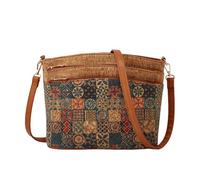 CORIOS Bohemian Stil Umhängetaschen Damen Schultertaschen mit Ethnischem Muster Messenger Tragetasche aus Kork Retro Handtasche Alltag Reise Arbeit Shopper Tote Beutel Olive