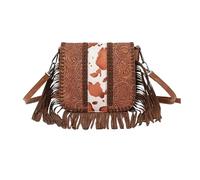 CORIOS Boho Umhängetasche Damen Fransen Schultertasche Böhmische Quasten Tragetasche Handtasche mit Ethnischem Blumenprägung PU Leder Henkeltasche Sommer Strand Tasche für Reise Urlaub Wollmuster