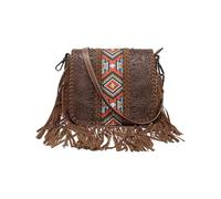 CORIOS Boho Umhängetasche Damen Fransen Schultertasche Böhmische Quasten Tragetasche Handtasche mit Ethnischem Blumenprägung PU Leder Henkeltasche Sommer Strand Tasche Gewebtes Muster