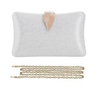 CORIOS Clutch Damen Kette Abendtasche Glitter Handtasche Glänzend Schultertasche Umhängetasche mit Blatt Schnalle Verschluss Portemonnaie Tasche für Cocktailparty Abendparty Tanzparty Weiß