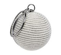CORIOS Clutch Damen Perlen Abendtasche Runde Kugel Strass Clutch Bag Klein Tasche Schultertasche Abnehmbarer Kette Umhängetasche für Hochzeit Abendparty Geburtstag Tanzparty Bankett Silber